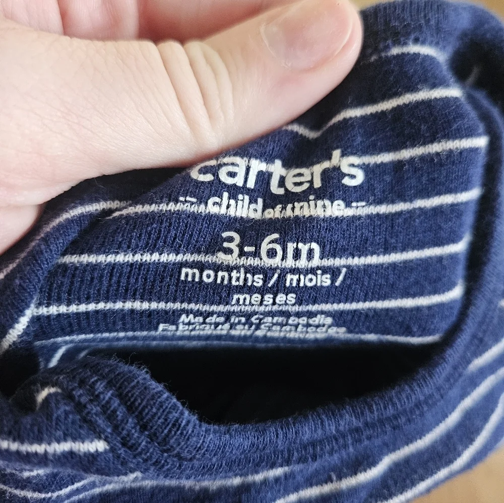 Carter's Navy Striped Dinosaur Bodysuit